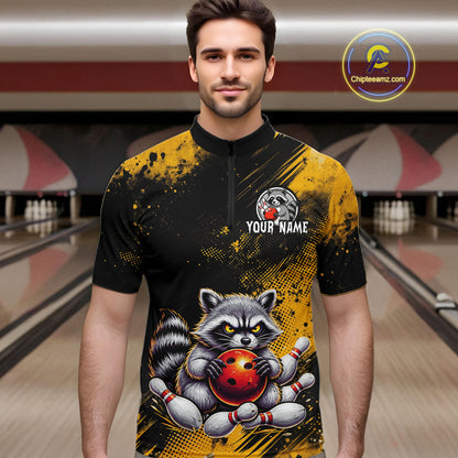 Yellow Funny Raccoon Custom Bowling Jersey for Men Bowling Team Shirts Bowling Polo & 1/4 Zip HNT489