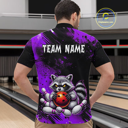 Purple Funny Raccoon Custom Bowling Jersey for Men Bowling Team Shirts Bowling Polo & 1/4 Zip HNT489