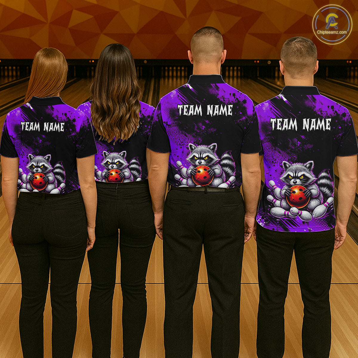Purple Funny Raccoon Custom Bowling Jersey for Women Bowling Team Shirts Bowling League Polo & 1/4 Zip HNT489