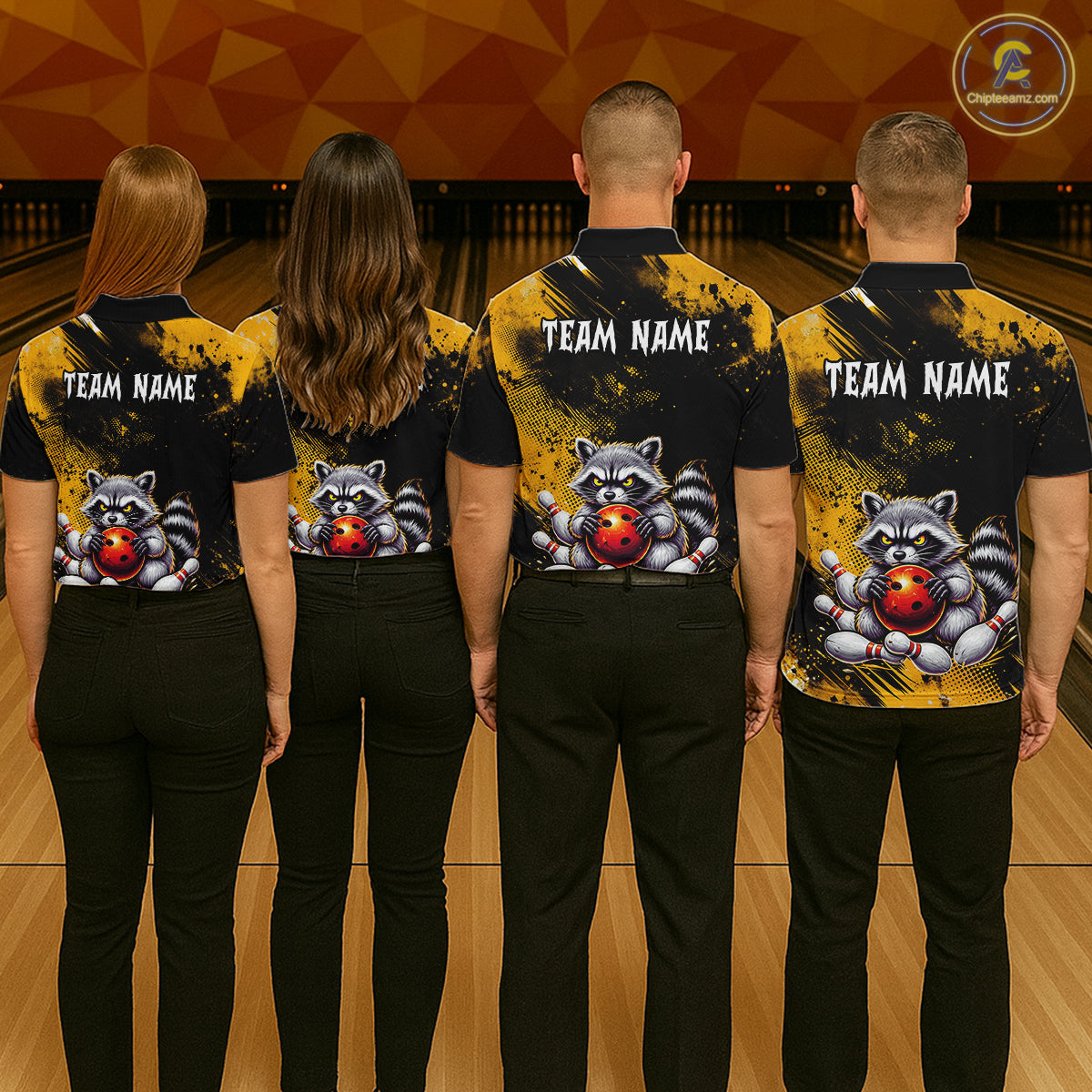 Yellow Funny Raccoon Custom Bowling Jersey for Men Bowling Team Shirts Bowling Polo & 1/4 Zip HNT489