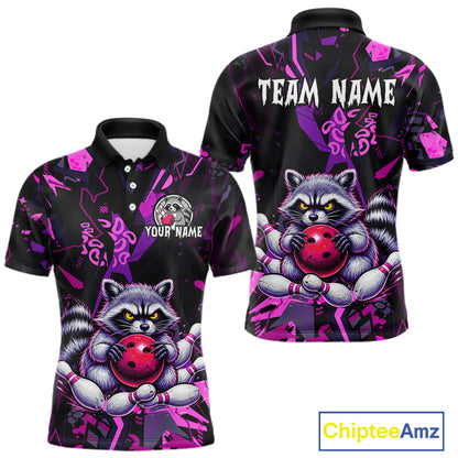 Custom Funny Raccoon Bowling Jersey for Men Bowling Team Shirts Bowling League Polo & 1/4 Zip HNT478