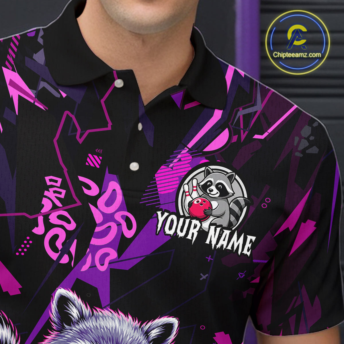 Custom Funny Raccoon Bowling Jersey for Men Bowling Team Shirts Bowling League Polo & 1/4 Zip HNT478