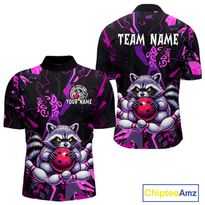Custom Funny Raccoon Bowling Jersey for Men Bowling Team Shirts Bowling League Polo & 1/4 Zip HNT478