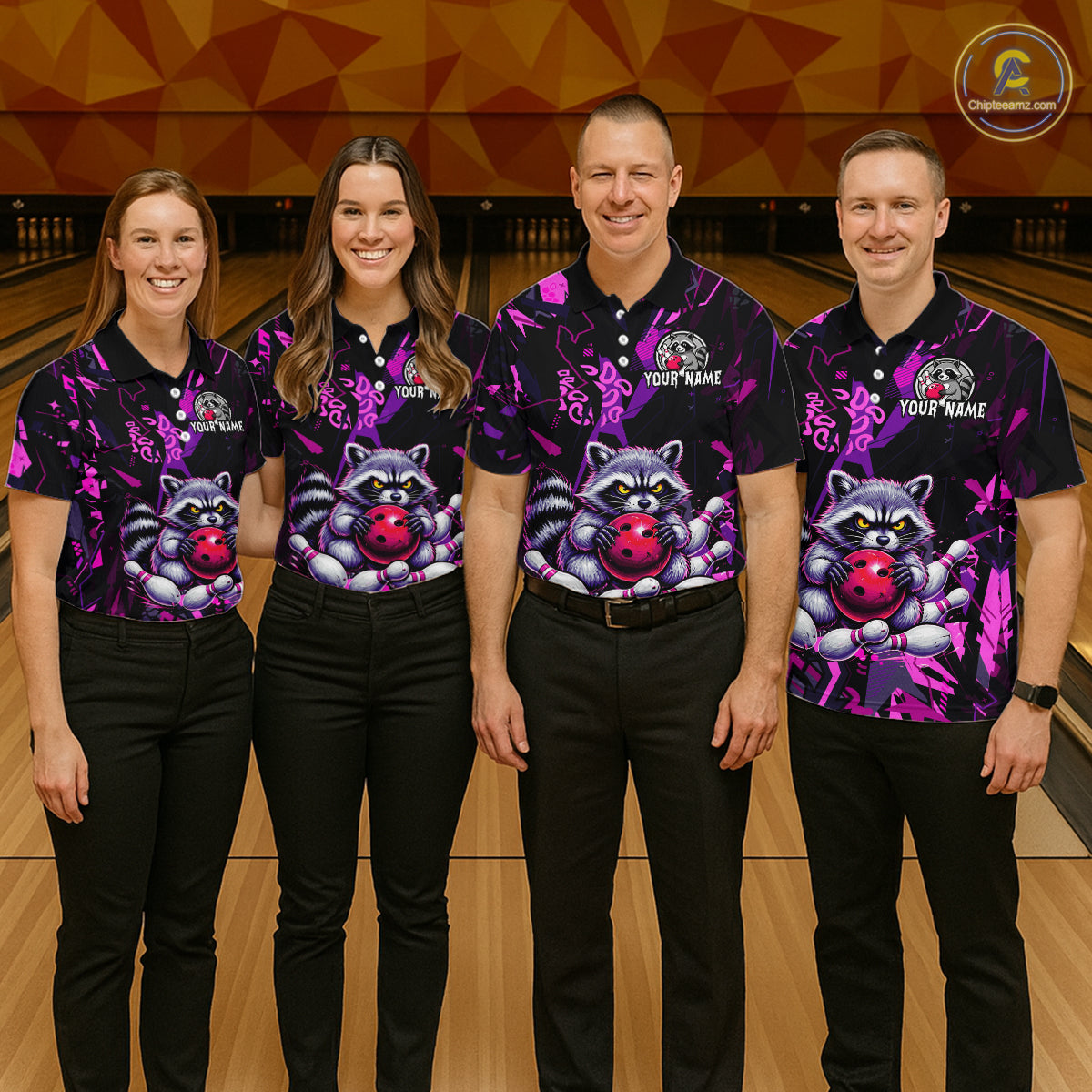 Custom Funny Raccoon Bowling Jersey for Men Bowling Team Shirts Bowling League Polo & 1/4 Zip HNT478