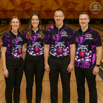 Custom Funny Raccoon Bowling Jersey for Men Bowling Team Shirts Bowling League Polo & 1/4 Zip HNT478