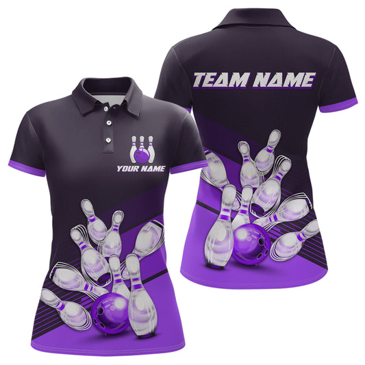 Purple Bowling Jersey for Women Custom Bowling Team Shirts Bowling League Polo & 1/4 Zip HNT166