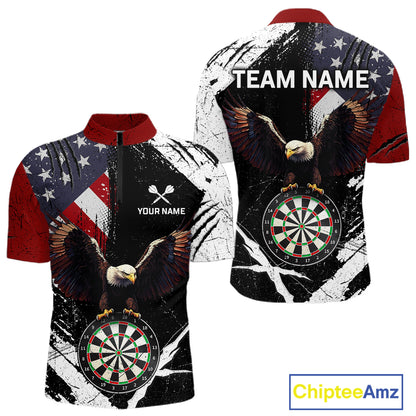 Custom US Flag Eagle Dart Shirt for Men Dartboard Shirt Dart Jerseys Gift for Team Polo &1/4 Zip NNT110