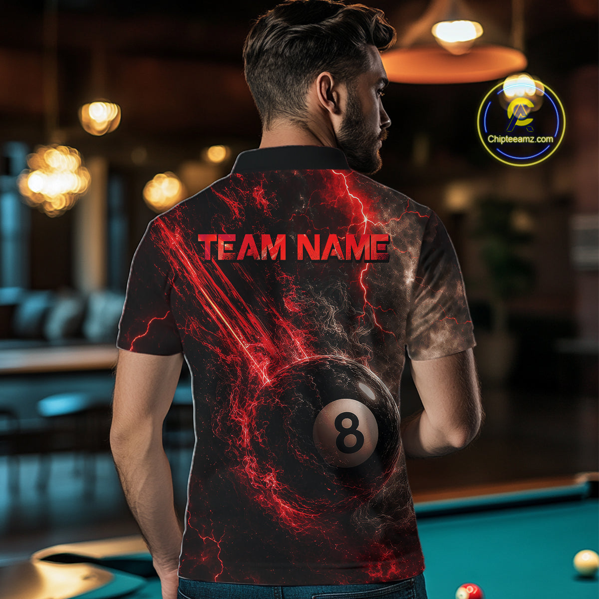 Custom Flaming Red Lightning 8 Ball Billiard Shirt for Men Billiard Team Jersey Billiard League NNT194