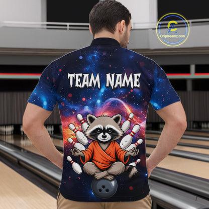 Custom Galaxy Funny Zen Raccoon Bowling Shirt for Men Bowling Team Shirts Bowling Outfit HNT313