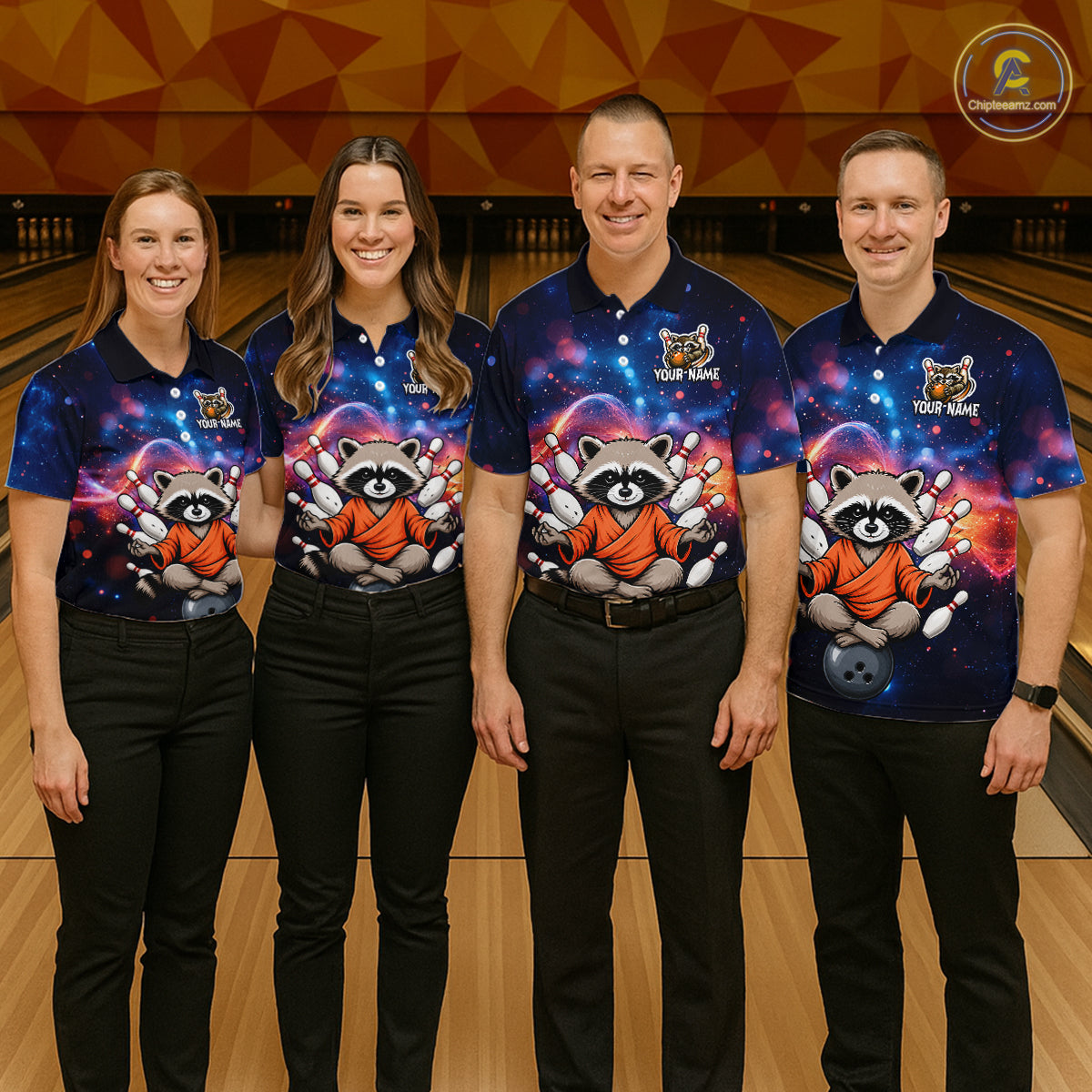Custom Galaxy Funny Zen Raccoon Bowling Shirt for Men Bowling Team Shirts Bowling Outfit HNT313