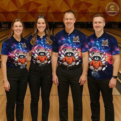 Custom Galaxy Funny Zen Raccoon Bowling Shirt for Men Bowling Team Shirts Bowling Outfit HNT313