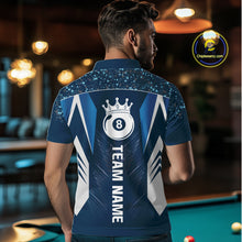Load image into Gallery viewer, Navy Blue 8 Ball Crown Billiard Shirts for Men Custom Billiard League Team Shirts Polo &amp; 1/4 Zip NNT102