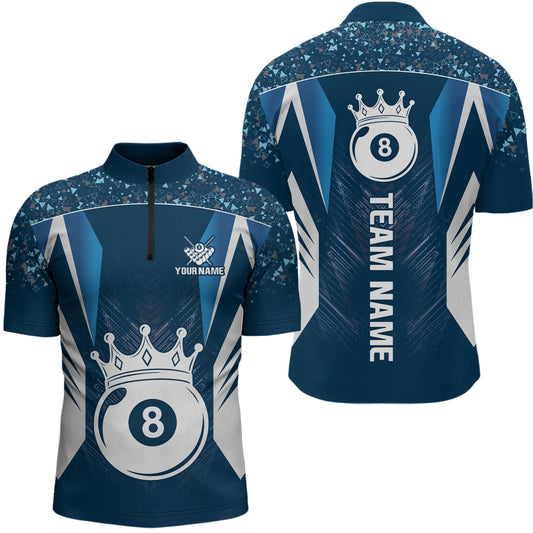 Navy Blue 8 Ball Crown Billiard Shirts for Men Custom Billiard League Team Shirts Polo & 1/4 Zip NNT102