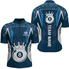 Load image into Gallery viewer, Navy Blue 8 Ball Crown Billiard Shirts for Men Custom Billiard League Team Shirts Polo &amp; 1/4 Zip NNT102