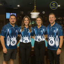 Load image into Gallery viewer, Navy Blue 8 Ball Crown Billiard Shirts for Men Custom Billiard League Team Shirts Polo &amp; 1/4 Zip NNT102