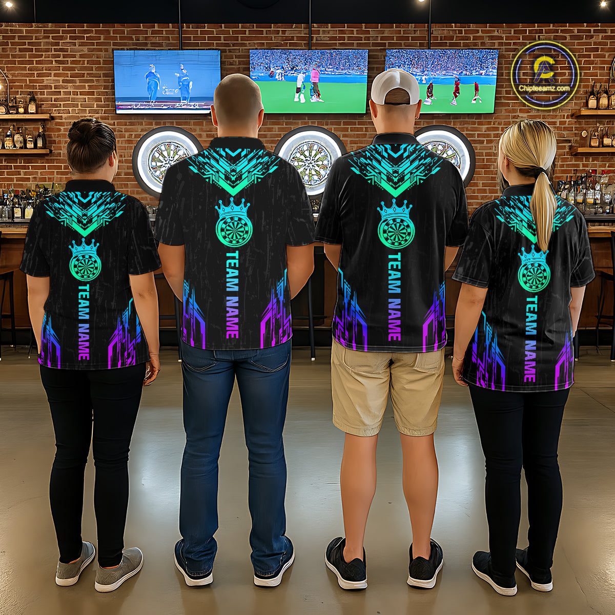 Custom Neon Black Crown Dart Shirts for Women Darts Team Jerseys Dart League Polo & 1/4 Zip NNT140
