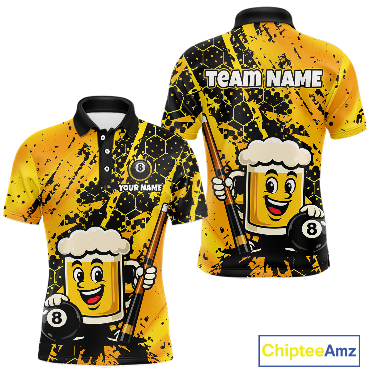 Custom Funny Yellow Beer 8 Ball Pool Billiard Shirt for Men Polo & 1/4 Zip, Billiard Team Jerseys NNT147