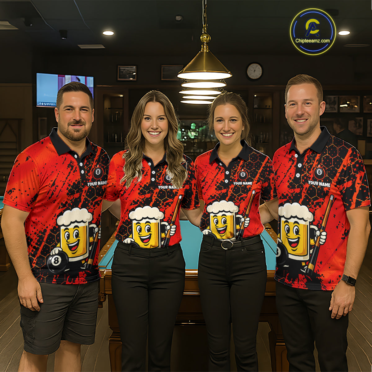 Custom Funny Red Beer 8 Ball Pool Billiard Shirt for Men Polo & 1/4 Zip, Billiard Team Jerseys NNT147