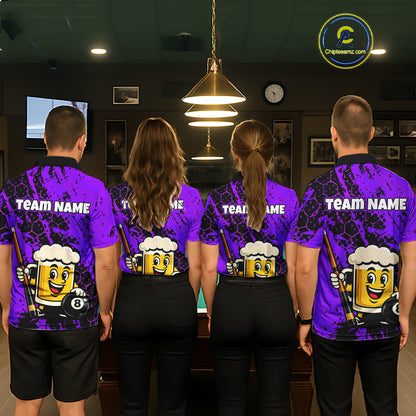 Custom Funny Purple Beer 8 Ball Pool Billiard Shirt for Women Polo & 1/4 Zip, Billiard Team Jerseys NNT147