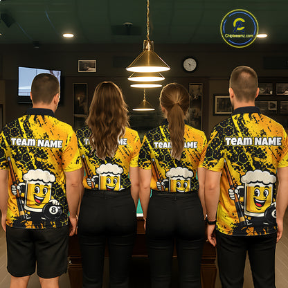 Custom Funny Yellow Beer 8 Ball Pool Billiard Shirt for Men Polo & 1/4 Zip, Billiard Team Jerseys NNT147