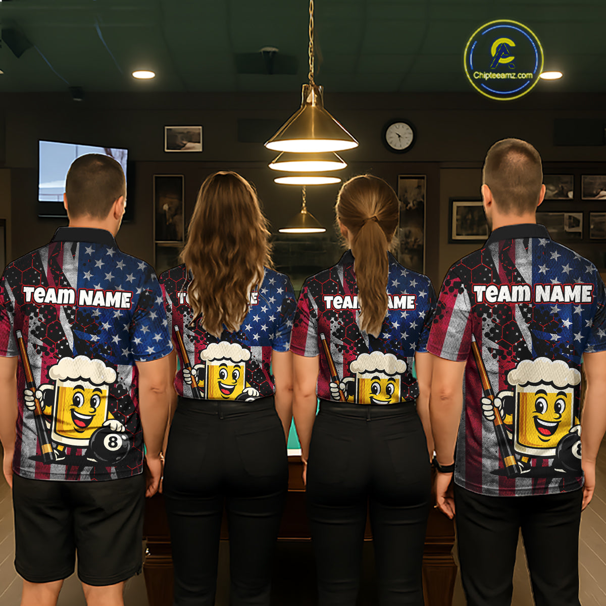 Custom Funny US Flag Beer 8 Ball Pool Billiard Shirt for Women Polo & 1/4 Zip, Billiard Team Jerseys NNT147