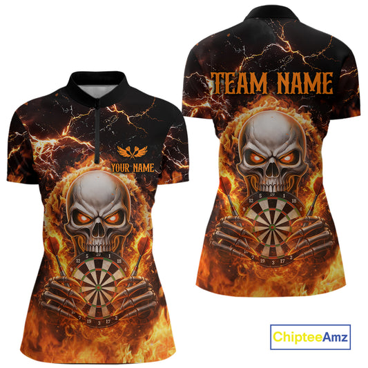 Custom Flame Skull Darts Shirt for Women Darts Team Jerseys Dartboard Shirt Dart League NNT266