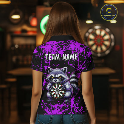 Custom Purple Funny Raccoon Darts Shirt for Women Darts Team Jerseys Dartboard Shirt Dart League NNT292