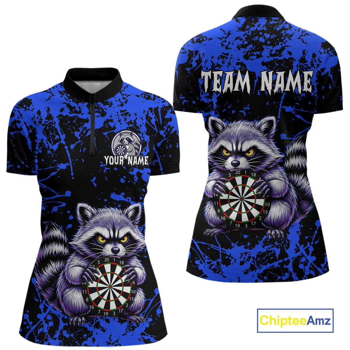 Custom Blue Funny Raccoon Darts Shirt for Women Darts Team Jerseys Dartboard Shirt Dart League NNT292