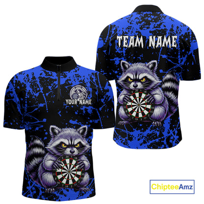 Custom Blue Funny Raccoon Darts Shirt for Men Darts Team Jerseys Dartboard Shirt Dart League NNT292