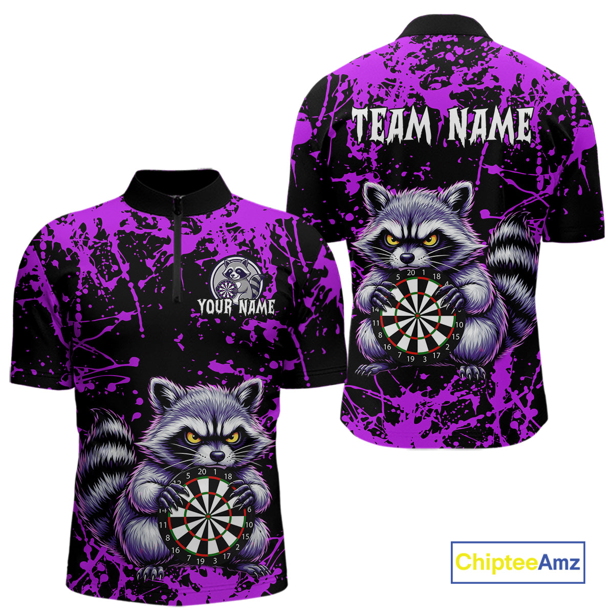 Custom Purple Funny Raccoon Darts Shirt for Men Darts Team Jerseys Dartboard Shirt Dart League NNT292