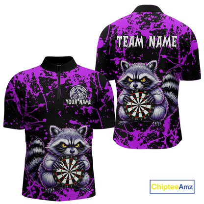 Custom Purple Funny Raccoon Darts Shirt for Men Darts Team Jerseys Dartboard Shirt Dart League NNT292
