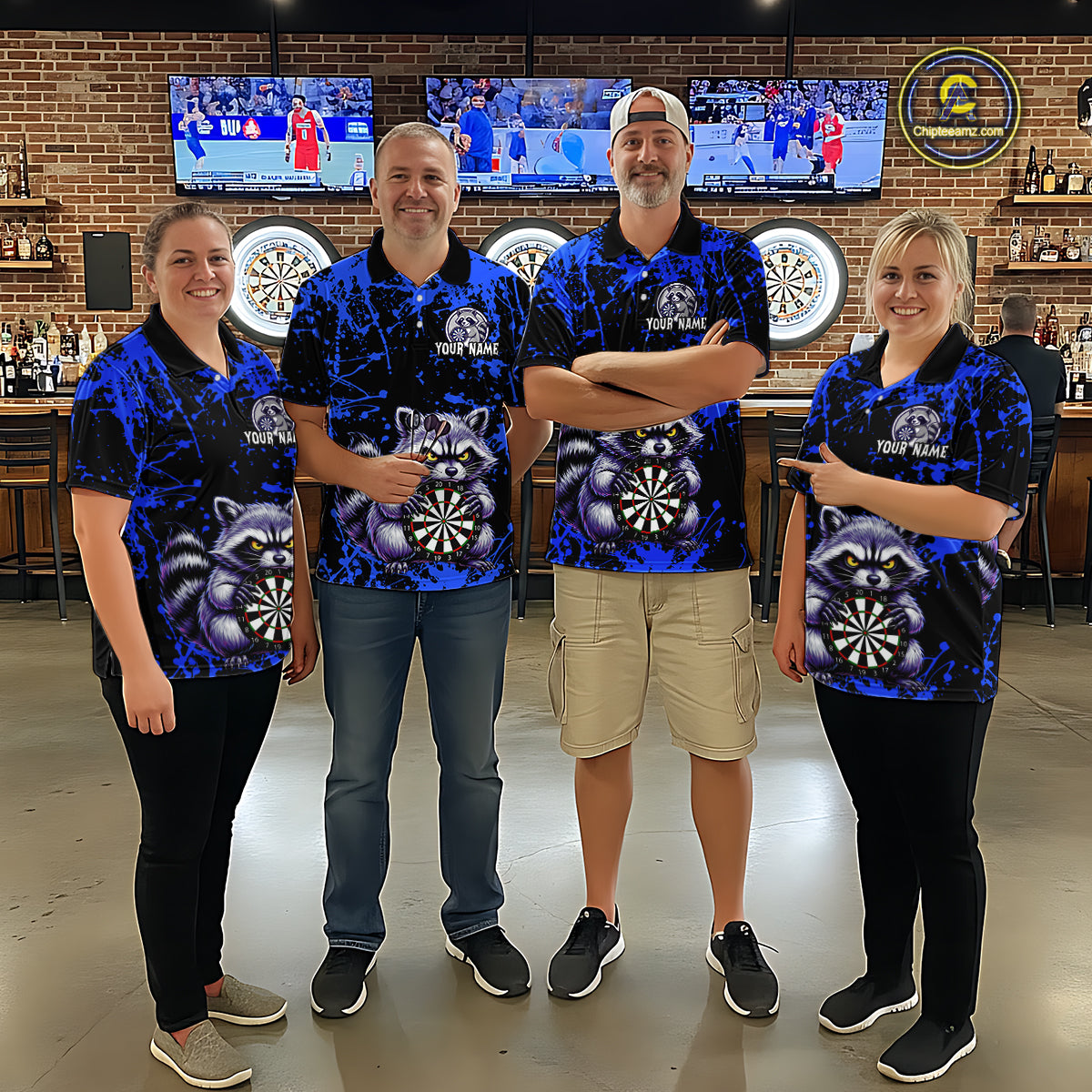 Custom Blue Funny Raccoon Darts Shirt for Men Darts Team Jerseys Dartboard Shirt Dart League NNT292