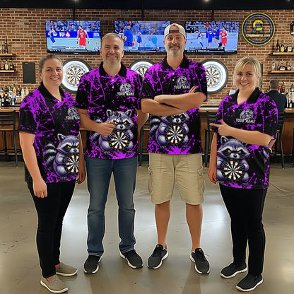 Custom Purple Funny Raccoon Darts Shirt for Women Darts Team Jerseys Dartboard Shirt Dart League NNT292