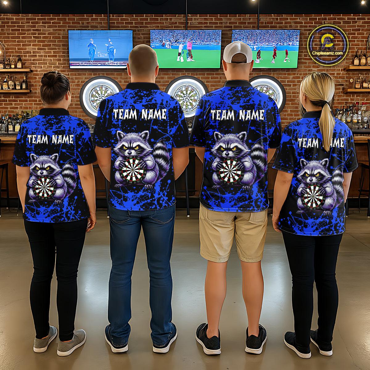 Custom Blue Funny Raccoon Darts Shirt for Men Darts Team Jerseys Dartboard Shirt Dart League NNT292