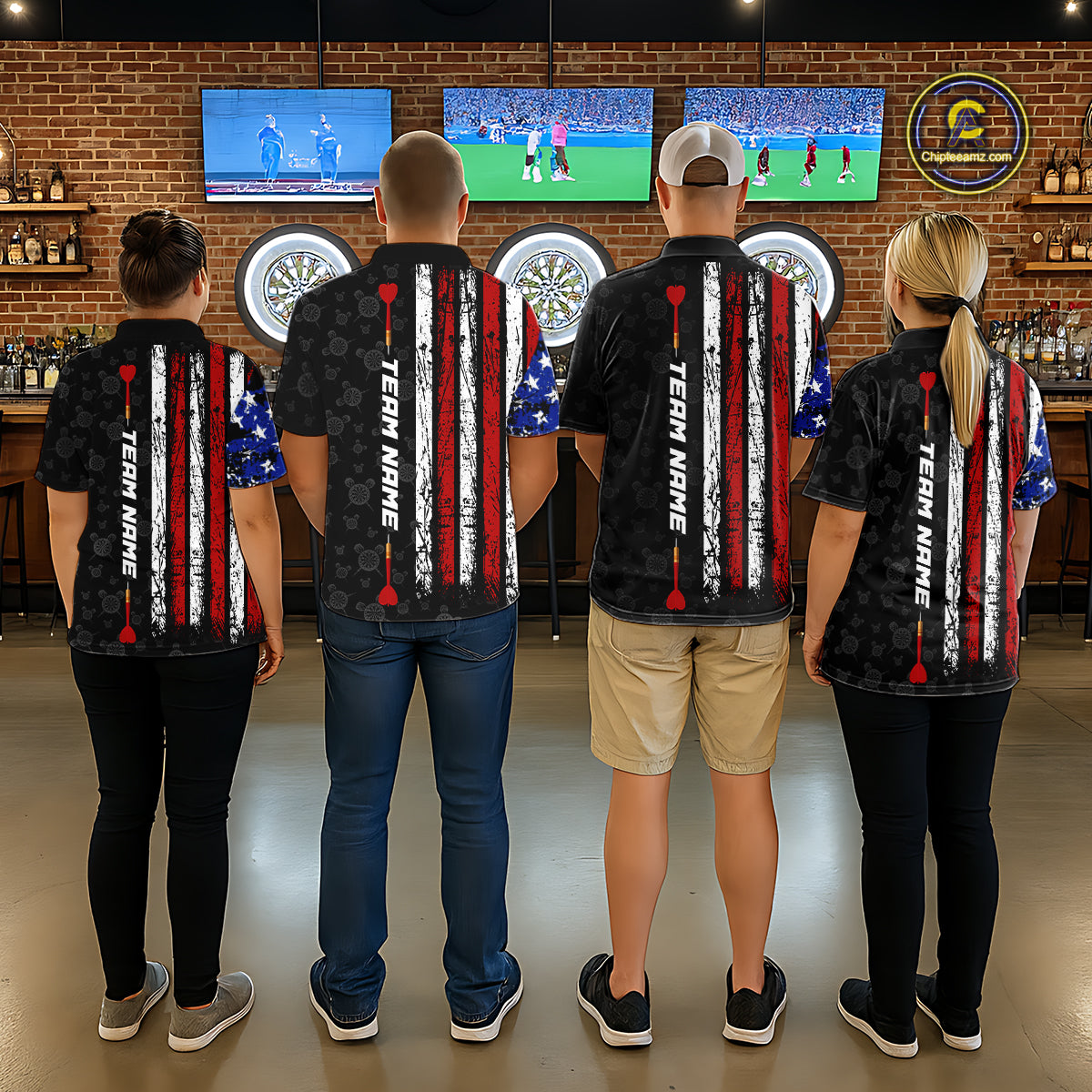 Custom US Flag Dart Shirts For Women Dart Board Shirts Polo & 1/4 Zip Dart Jersey Team NNT125