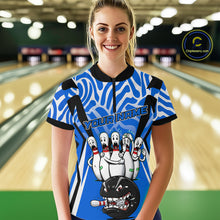 Load image into Gallery viewer, Custom Blue Funny Bowling Jersey for Women Bowling Team Shirts Bowling League Polo &amp; 1/4 Zip HNT155
