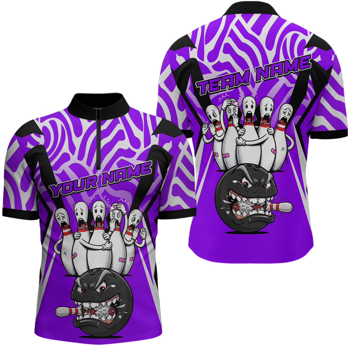 Custom Purple Funny Bowling Jersey for Men Bowling Team Shirts Bowling League Polo & 1/4 Zip HNT155