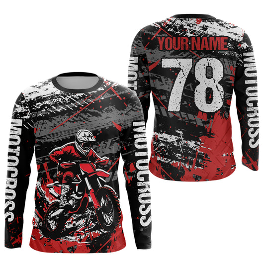 Red Youth Dirt Bike Jersey Adult Kid Upf30+ Customized Motocross Jersey Off-Roading Jersey DNT48
