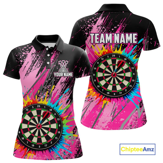 Custom Pink Colorful Paint Darts Shirt for Women Darts Team Jerseys Dartboard Shirt NNT269