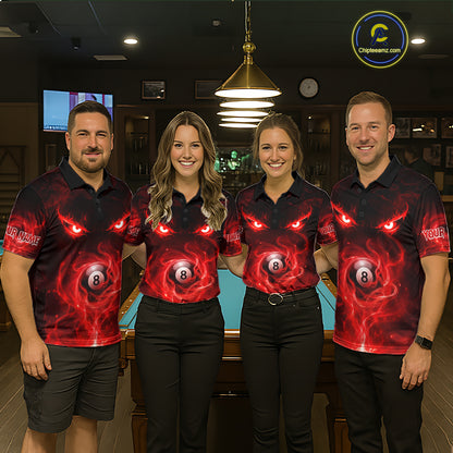 Custom Red Fire Demon Eyes 8 Ball Billiard Shirt for Women Billiard Team Jersey Billiard Outfit NNT196