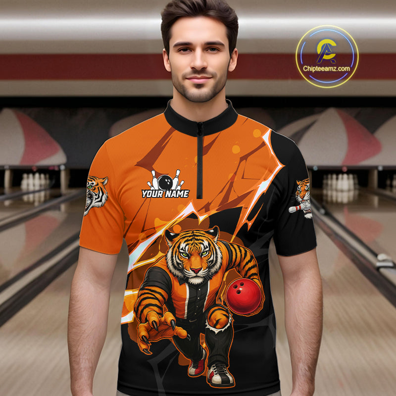 Custom Tiger Bowling Jersey for Men Bowling Uniform Polo & 1/4 Zip Bowling Team Shirts HNT147