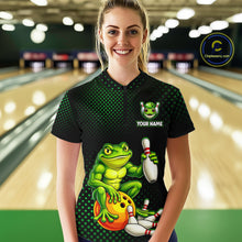 Load image into Gallery viewer, Custom Funny Frog Bowling Jersey for Women Bowling Team Shirts Bowling League Polo &amp; 1/4 Zip HNT246