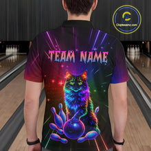 Load image into Gallery viewer, Custom Funny Cat Neon Colorful Bowling Jersey for Men Bowling Uniform Bowling Team Shirts HNT281