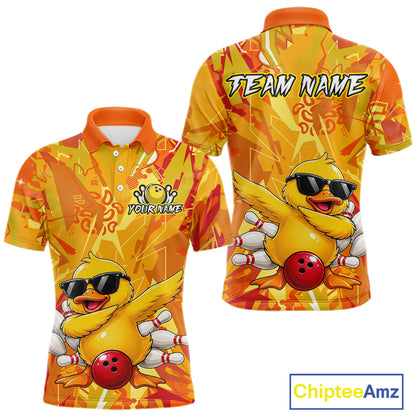 Yellow duck with sunglasses and a red ball on an orange and yellow patterned shirt with 'Chiptee Amz' branding.