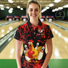 Load image into Gallery viewer, Custom Red Funny Chicken Bowling Jersey for Women Bowling Uniform Bowling Team Shirts HNT282