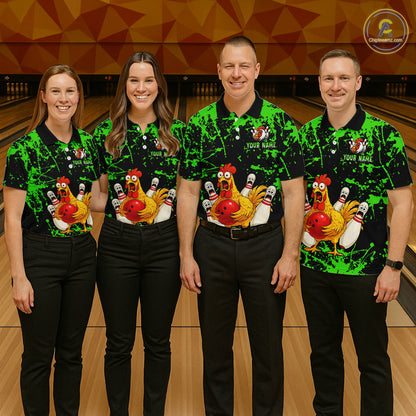Custom Green Funny Chicken Bowling Jersey for Men Bowling Uniform Bowling Team Shirts HNT282