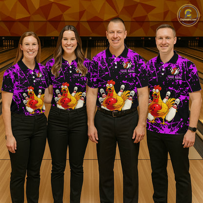 Custom Purple Funny Chicken Bowling Jersey for Men Bowling Uniform Bowling Team Shirts HNT282