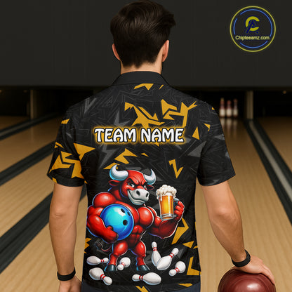 Custom Yellow Beer Bull Hawaiian Bowling Jersey Bowling Team Shirts Bowling Uniform HNT329