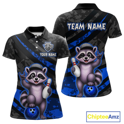 Custom Blue Funny Raccoon Bowling Jersey for Women Bowling Team Shirts Bowling League HNT389