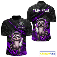 Load image into Gallery viewer, Bowling jersey with raccoon design and customizable text on a white background